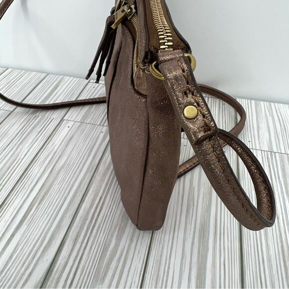 Fossil Erin bag crossbody cow hide rose gold leather zip top purse - Picture 6 of 16